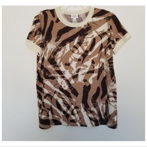 Lularoe tiger animal print ringer t-shirt top.